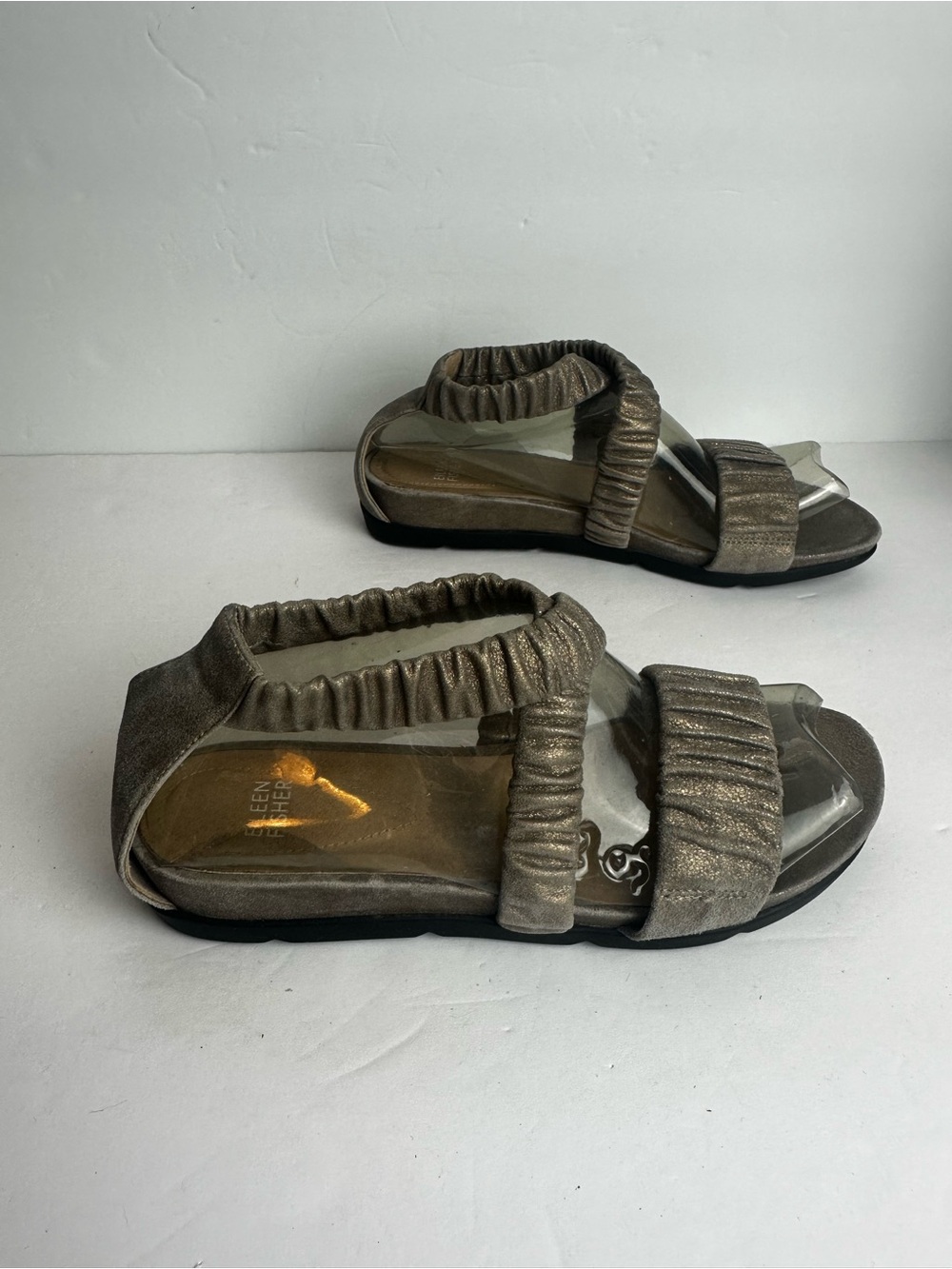 Eileen Fisher Sandals Women's Size 8 Elastic Strap Adjustable Pewter Summer - Picture 2 of 8